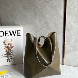 Loewe Puzzle Medium Fold Tote Borsa Dark Green Vitello