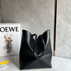 Loewe Puzzle Medium Fold Tote Borsa Nero Vitello
