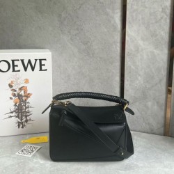Loewe Puzzle Piccolo Borsa Nero Vitello con Manico Intrecciato