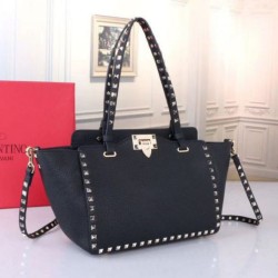 Valentino Piccolo Rockstud Tote Nero Grained Calfskin