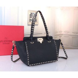 Valentino Piccolo Rockstud Tote Nero Grained Calfskin