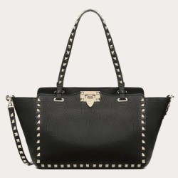 Valentino Piccolo Rockstud Tote Nero Grained Calfskin