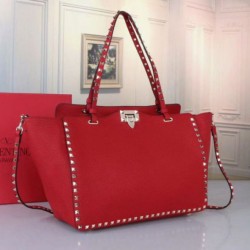 Valentino Medium Rockstud Tote Rosso Grain Calfskin