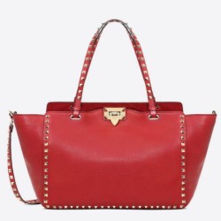 Valentino Medium Rockstud Tote Rosso Grain Calfskin