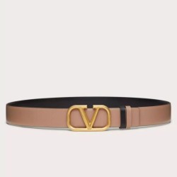 Valentino VLogo Cintura Reversibile 30mm Beige e Nero Vitello
