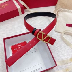 Valentino VLogo Cintura Reversibile 30mm Nero e Rosso Vitello