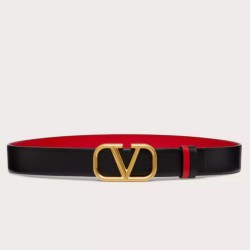 Valentino VLogo Cintura Reversibile 30mm Nero e Rosso Vitello