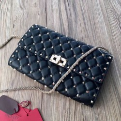 Valentino Rockstud Spike Chain Clutch Nero Agnello