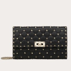 Valentino Rockstud Spike Chain Clutch Nero Agnello