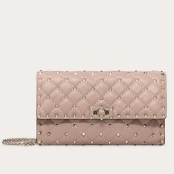 Valentino Rockstud Spike Chain Clutch Poudre Agnello