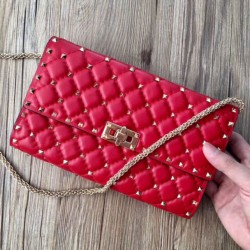Valentino Rockstud Spike Chain Clutch Agnello Rossa