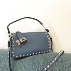 Valentino Rockstud Piccolo Crossbody Borsa Blu Vitello Granulato