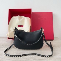 Valentino Rockstud Piccolo Hobo Borsa Nero vitello granata