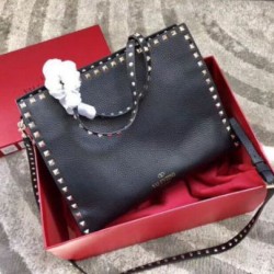 Valentino Nero Medium Rockstud Top Handle Borsa