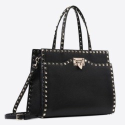 Valentino Nero Medium Rockstud Top Handle Borsa