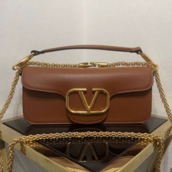 Valentino Loco Grande Borsa A Tracolla Marrone Vitello