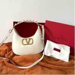Valentino Stud Sign Hobo Borsa Bianco Vitello