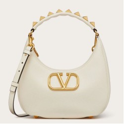 Valentino Stud Sign Hobo Borsa Bianco Vitello