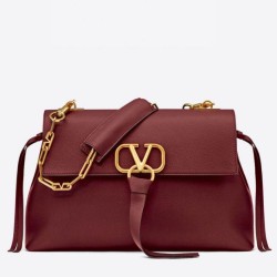 Valentino Medium VRing Chain Borsa Bordeaux Grainy Calfskin