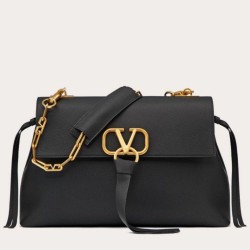 Valentino Medium VRing Chain Borsa Nero Grainy Calfskin