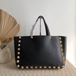 Valentino Roman Stud Tote Borsa Nero Vitello Granulato