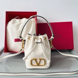 Valentino VLogo Signature Mini Bucket Borsa Bianco Calfskin