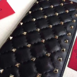 Valentino Rockstud Spike Zip Portafoglio Noir Agnello