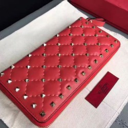 Valentino Rockstud Spike Zip Portafoglio Rosso Agnello
