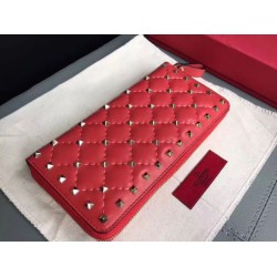 Valentino Rockstud Spike Zip Portafoglio Rosso Agnello Valentino Rockstud Spike Zip Portafoglio Rosso Agnello
