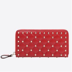 Valentino Rockstud Spike Zip Portafoglio Rosso Agnello