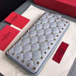 Valentino Rockstud Spike Zip Portafoglio Sky Blue Agnello Valentino Rockstud Spike Zip Portafoglio Sky Blue Agnello