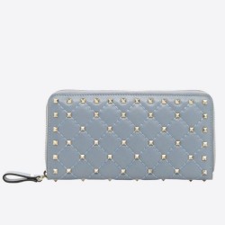 Valentino Rockstud Spike Zip Portafoglio Sky Blue Agnello
