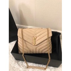 Borsa Saint Laurent Loulou media matelassé beige
