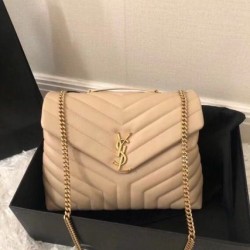 Borsa Saint Laurent Loulou media matelassé beige