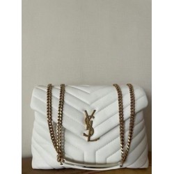 Borsa Saint Laurent Loulou media matelassé bianca Borsa Saint Laurent Loulou media matelassé bianca