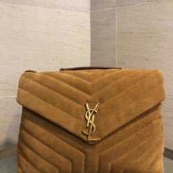 Borsa Saint Laurent Loulou media scamosciata marrone
