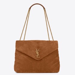 Borsa Saint Laurent Loulou media scamosciata marrone