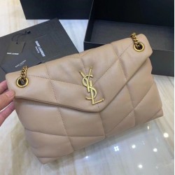 Borsa piccola Saint Laurent Borsa Loulou Puffer agnello beige