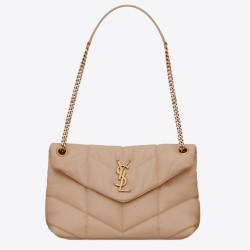 Borsa piccola Saint Laurent Borsa Loulou Puffer agnello beige