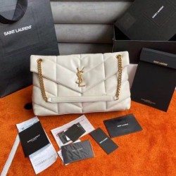 Borsa media Saint Laurent Loulou Puffer agnello avorio