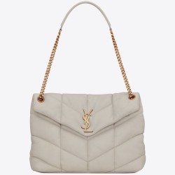 Borsa media Saint Laurent Loulou Puffer agnello avorio