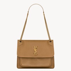 Borsa media Saint Laurent Niki a catena agnello martellata sughero scuro