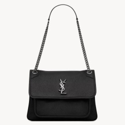 Borsa media Saint Laurent Niki a catena agnello martellata nera