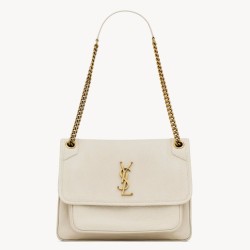 Borsa media Saint Laurent Niki a catena agnello martellata bianca