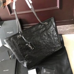 Borsa shopping Saint Laurent Niki vitello nera stropicciata