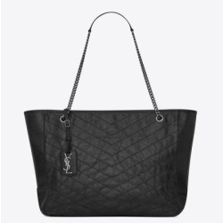 Borsa shopping Saint Laurent Niki vitello nera stropicciata
