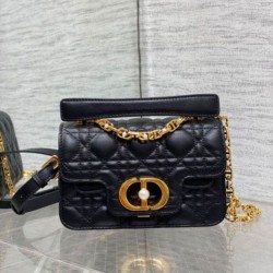 Dior Mini Jolie Borsa con Manico Superiore Nera Cannage Calfskin