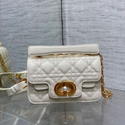Borsa Dior Mini Jolie con Manico Superiore Bianco Pelle di Vitello Cannage