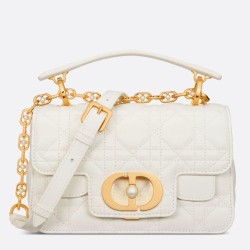 Borsa Dior Mini Jolie con Manico Superiore Bianco Pelle di Vitello Cannage