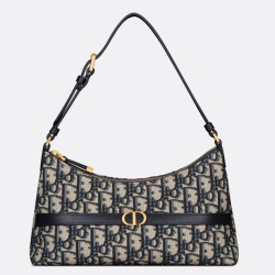 Mini borsa Dior 30 Montaigne Cigale in jacquard blu obliquo